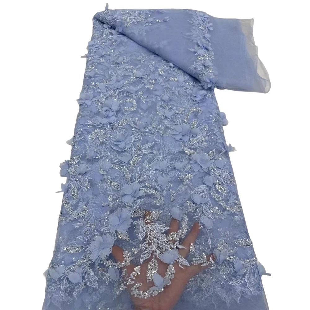 

African Beaded Lace Fabric for Women Dress, Heavy Sequins, French Mesh, Tulle Wedding Embroidery, Nigerian Luxury, SYJ-1406924