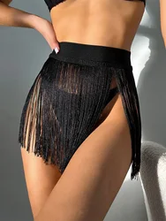 Mini jupe sexy à franges pour femmes, tenue de plage, courte, noire, taille haute, boîte de nuit, fête, nouvelle collection d'été