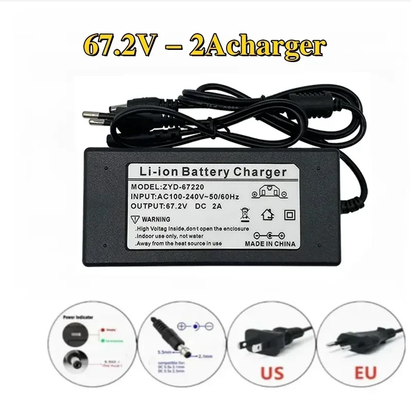 16S2P 60V 2800mAh 18650 lithium-ion battery pack 67.2V, suitable for electric bicycles and scooters, with built-in 1000W+BMS