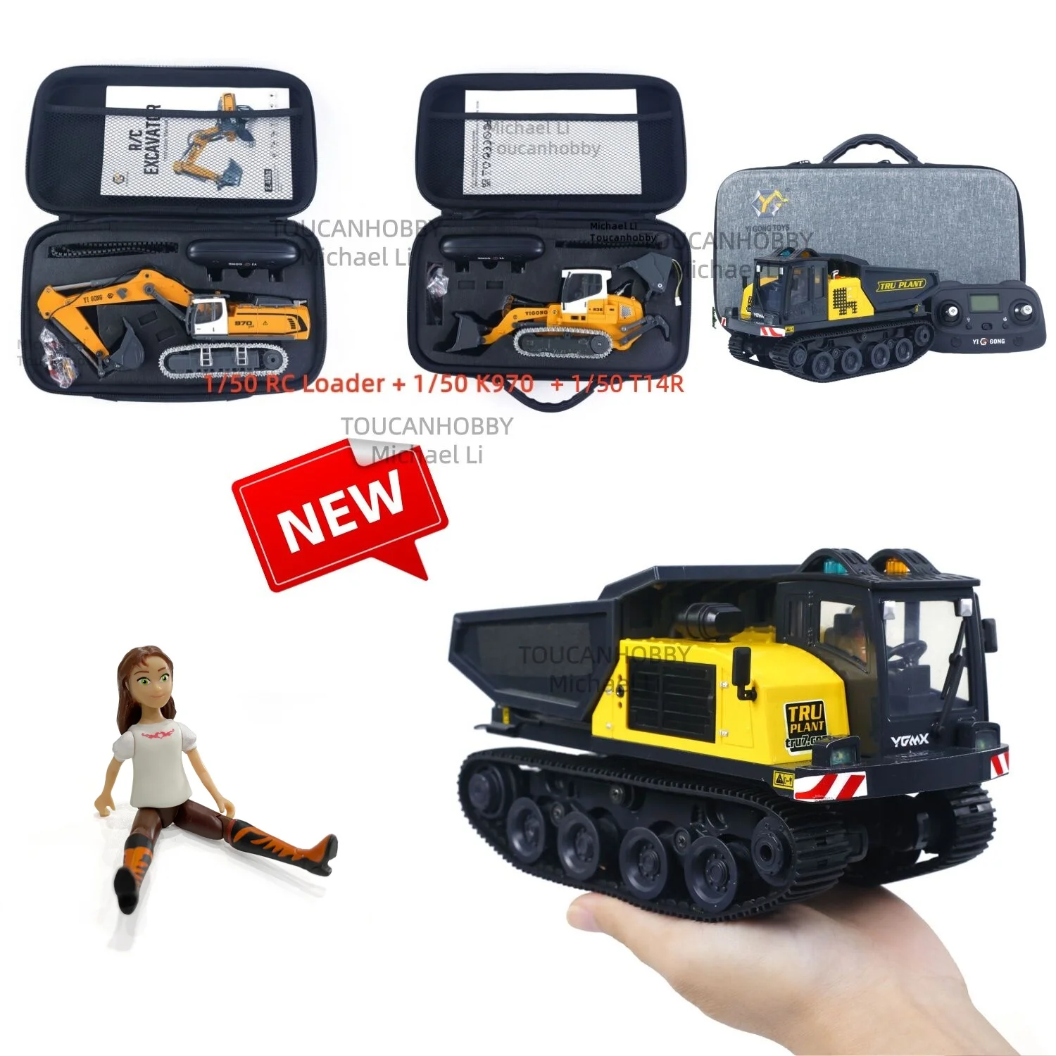 

New 1/50 T14R RC Dumper K970 RC Excavator LR636 RC Loader Metal Bucket Tracks RTR Model Light Sound Truck Toy Model Gifts