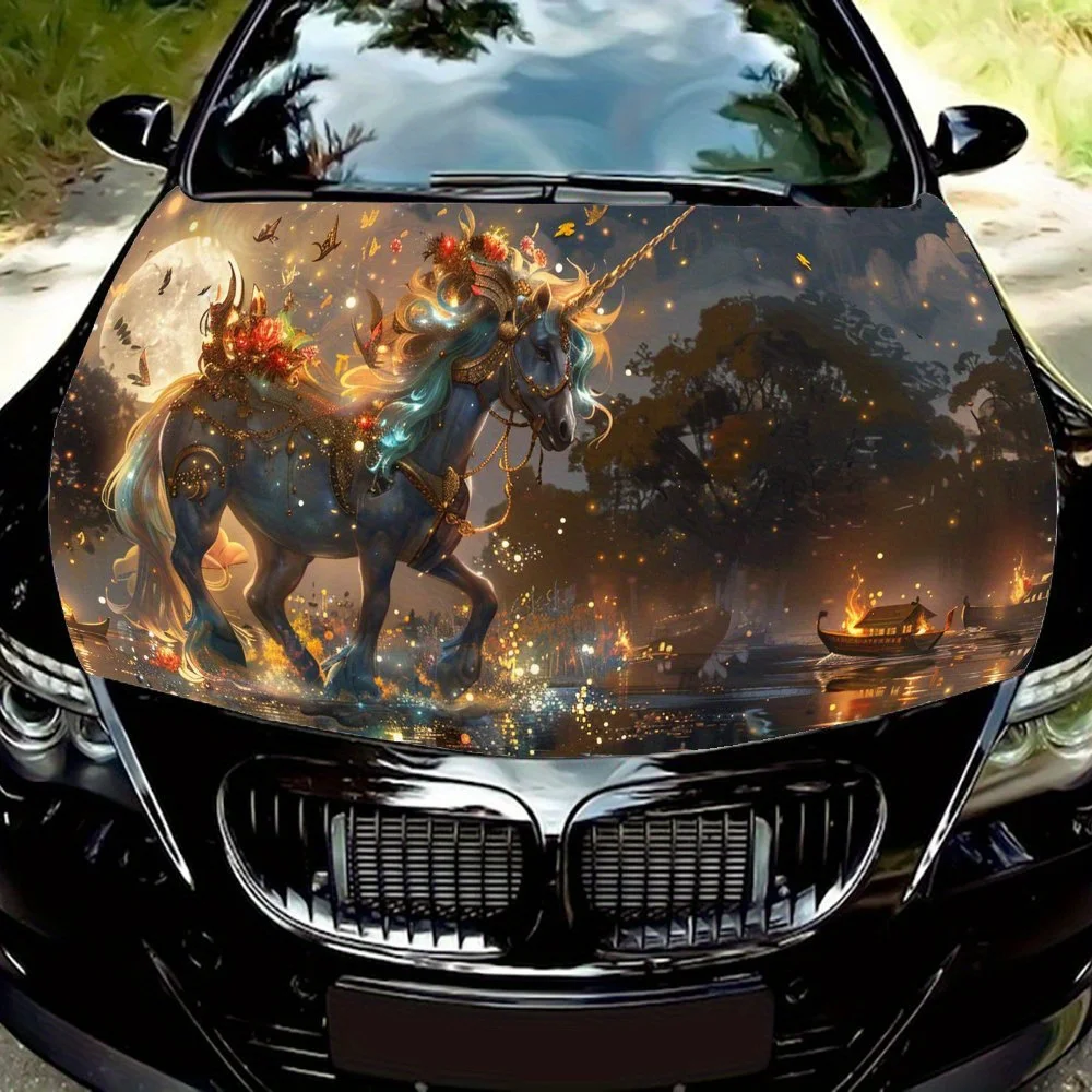 

Starlight Falls on Unicorn Car Hood Vinyl Wraps Decal, Auto Exterior Protective Sticker, Waterproof Self-adhesive Car Body Decor