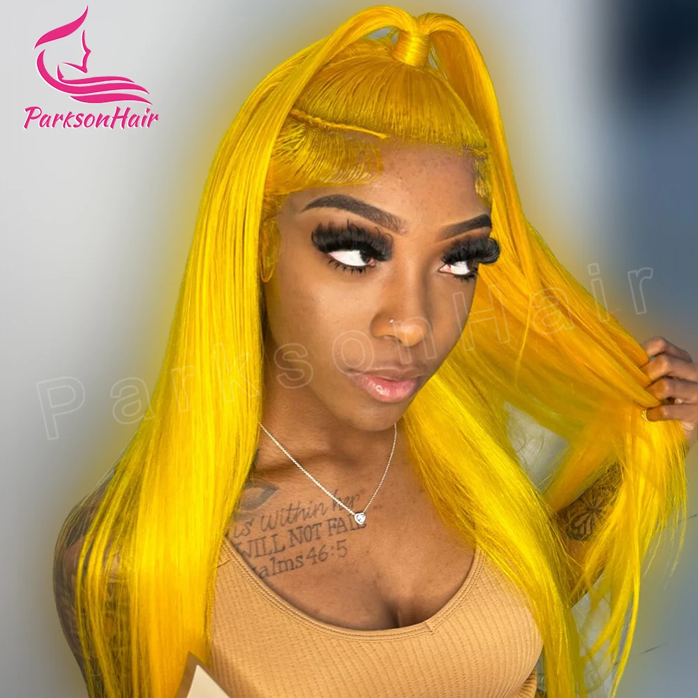 

Yellow Wear And Go Glueless Human Hair Wigs Preplucked Brazilian 13x6 HD Lace Frontal Human Hair Wigs 613 Colored Ready To Wear