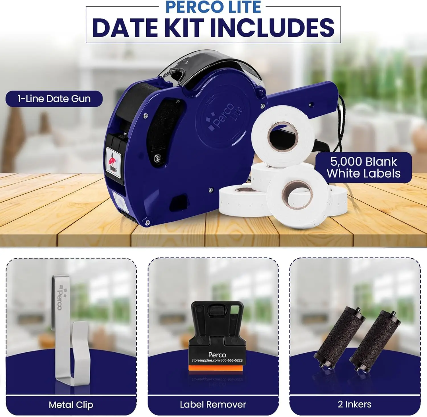 1-Line Date Marking Gun Kit with 5000 Labels, 2 Ink Rollers, Pre-Loaded for Easy Use