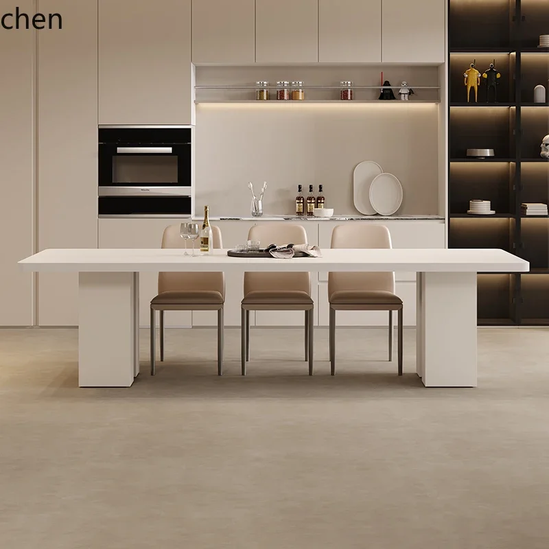 y8- minimalist white thickened rock slab dining table modern simple home living room high-end
