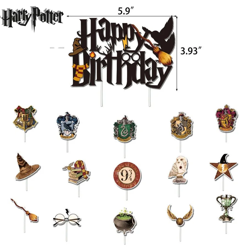 Decoración de pastel de Harry Potter, Top de dibujos animados para cupcakes de mago, fiesta de cumpleaños para niños, decoraciones de postre para pasteles