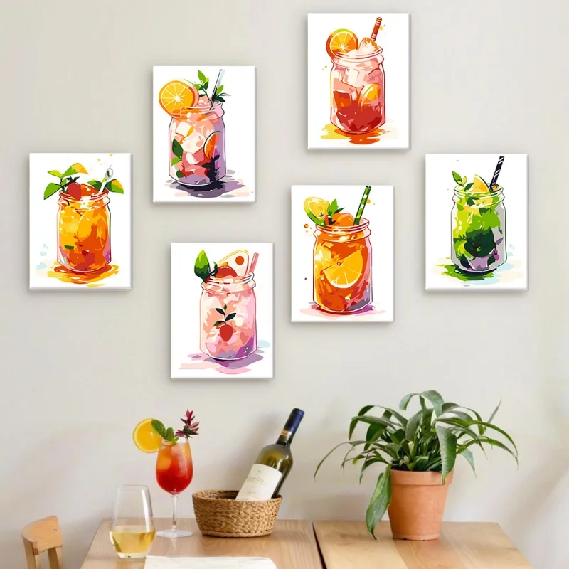 

6 шт. летние стеклянные чашки для напитков, мини-краска по номерам, напитки и напитки, холст, сделай сам, искусство для домашнего декора, подарок для снятия стресса