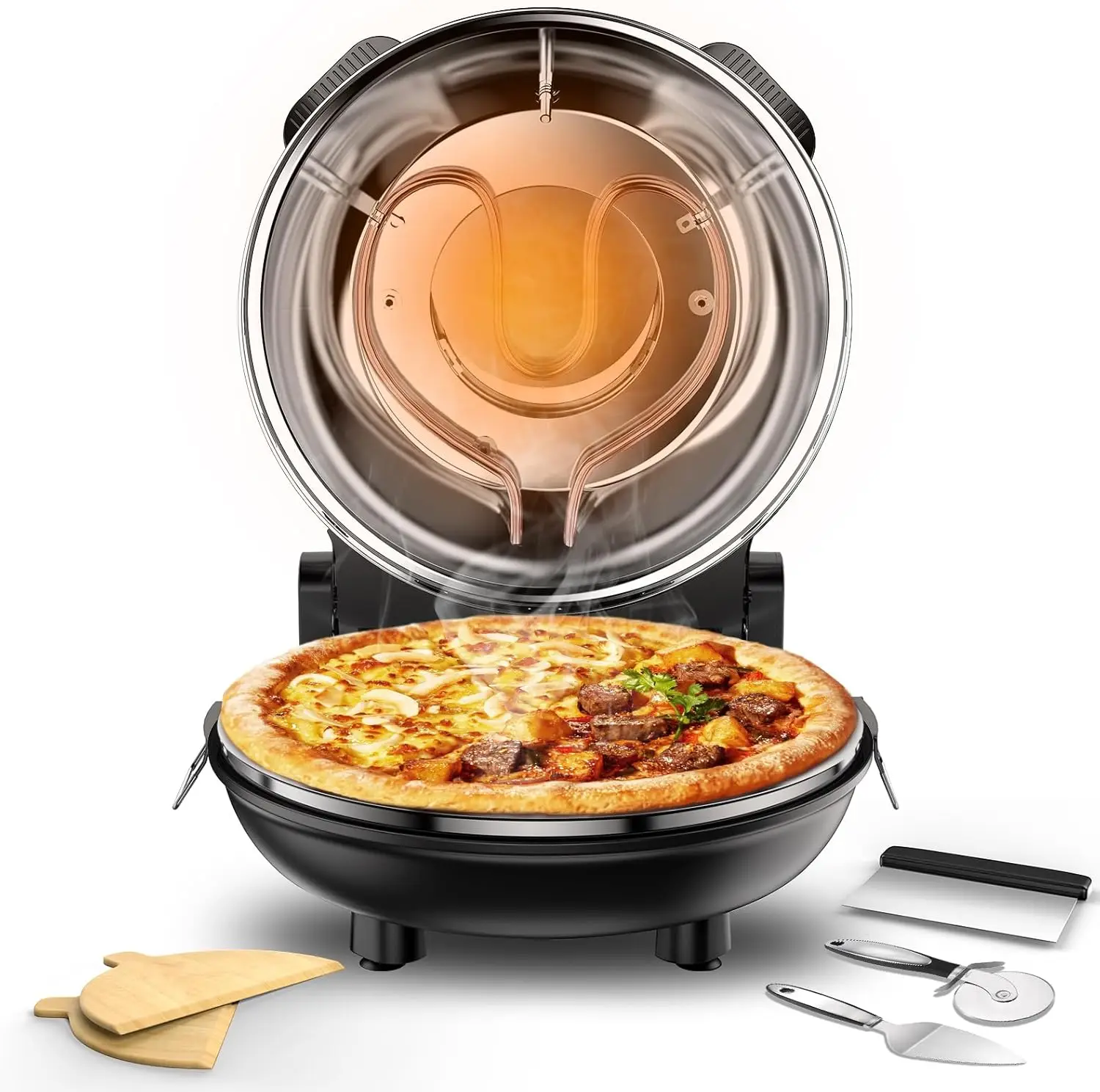 Oven Indoor, 1200W Portable Pizza Maker, Electric Pizza Oven with Timer, Temperature Controller, Suitable for Home, Outdoor, Piz