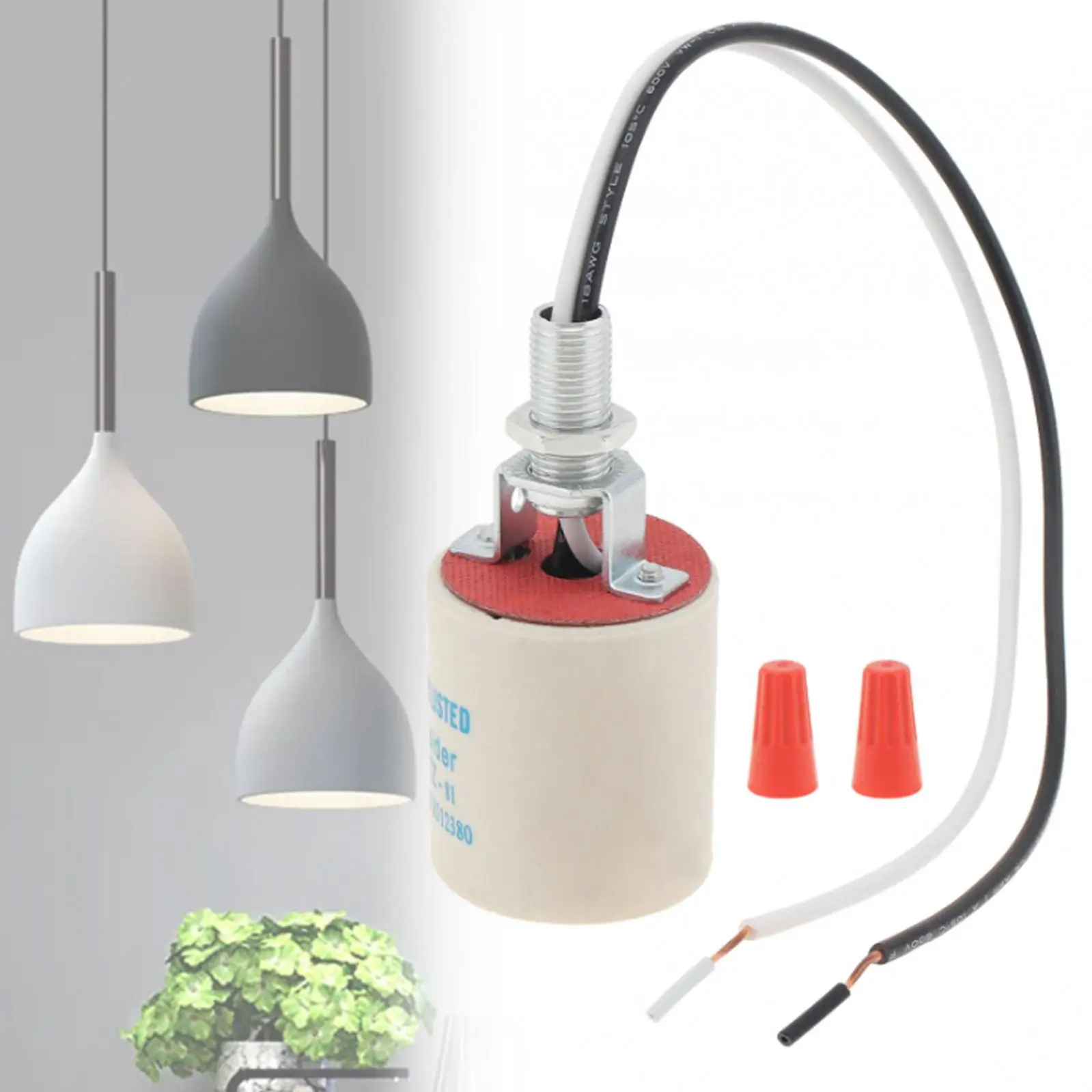 E26 soket lampu keramik Led, dudukan lampu porselen tahan suhu tinggi untuk penggantian bola lampu Led dengan kawat penghubung