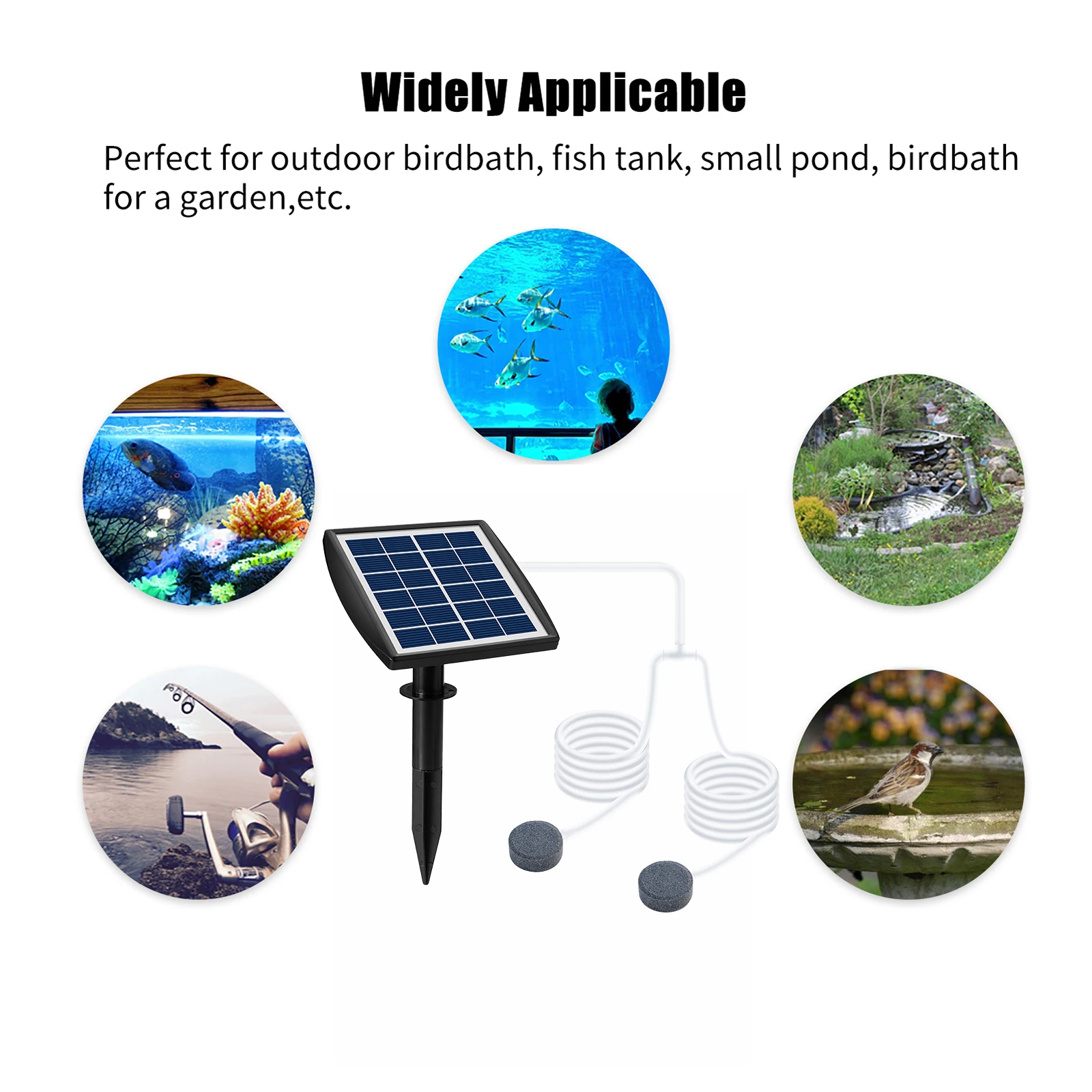 Solar Oxygen Pump with 8.2ft Pipe 2 Air Bubble Stones Fish Tank Oxygenator Aquarium Oxygen Aerator Air Pump for Garden Pool Pond