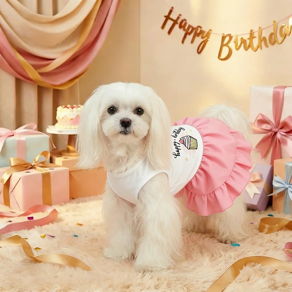 Vestido perro cumpleaños con estampado cupcakes rosa blanco - imagen 3