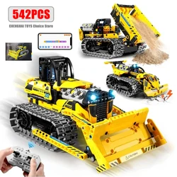 542pcs 3 in 1 Remote Control Programming Truck/Bulldozer Building Blocks Stem Kits for Kids Age 8-10 Educational Toys Boys Gifts