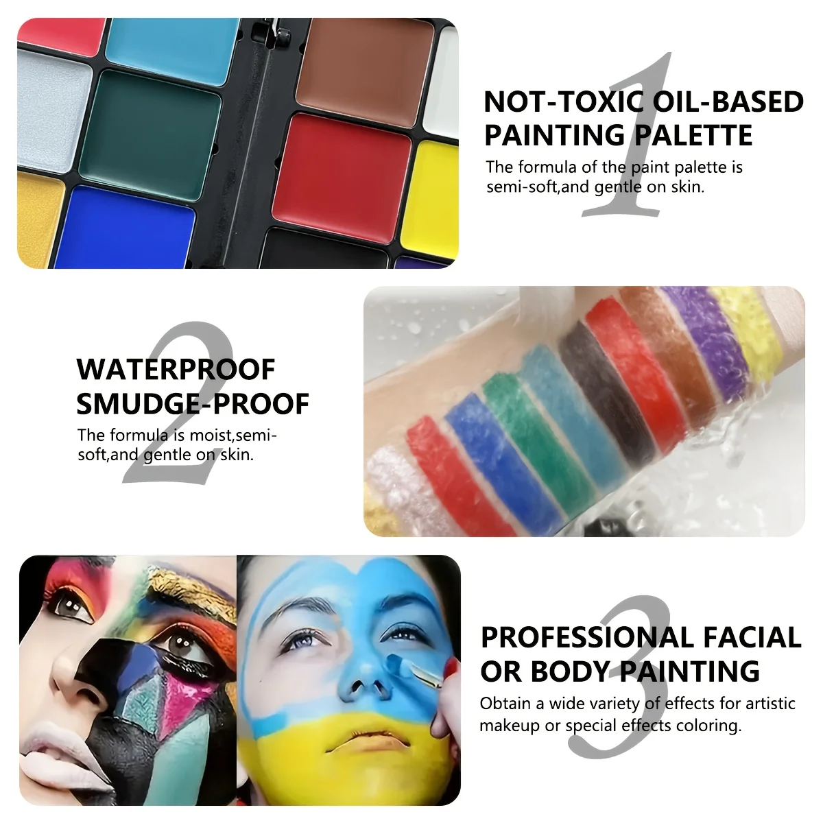 طقم مكياج احترافي مقاوم للماء على شكل زيت مكون من 12 لونًا لمهرجان الهالوين وحفلات عيد الميلاد والحفلات التنكرية #6