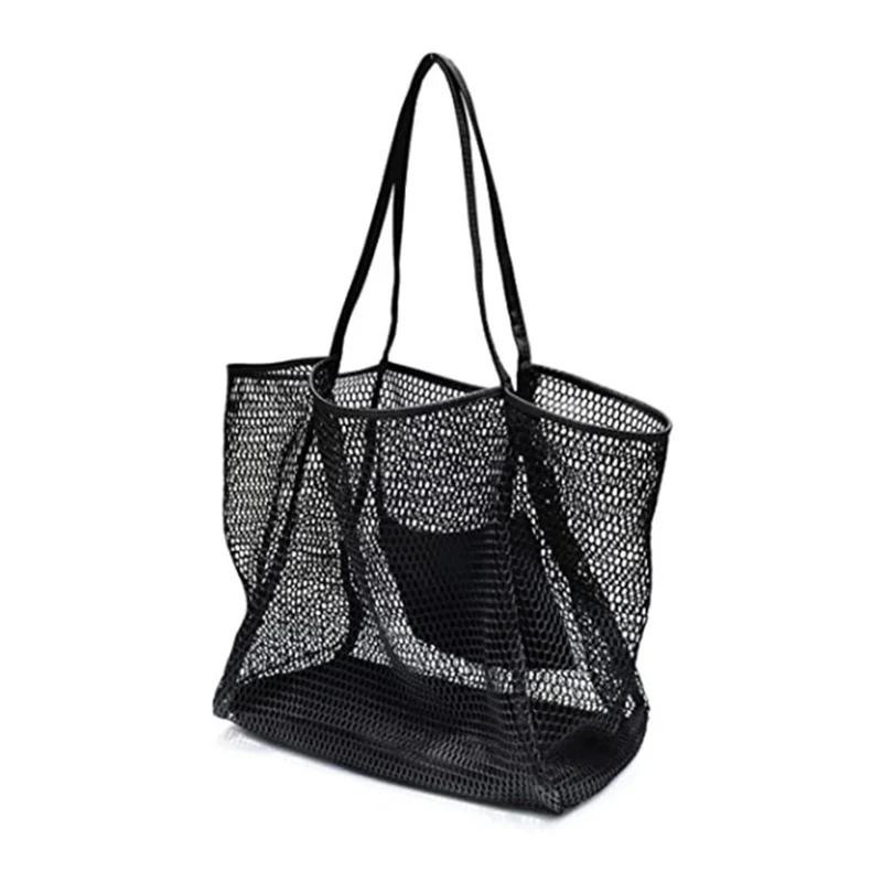 Casual Mesh Portable Beach Bag Travel Vacation Hollow Out Women Shoulder Handbags Wash Gargle Swimming Clothes Storage