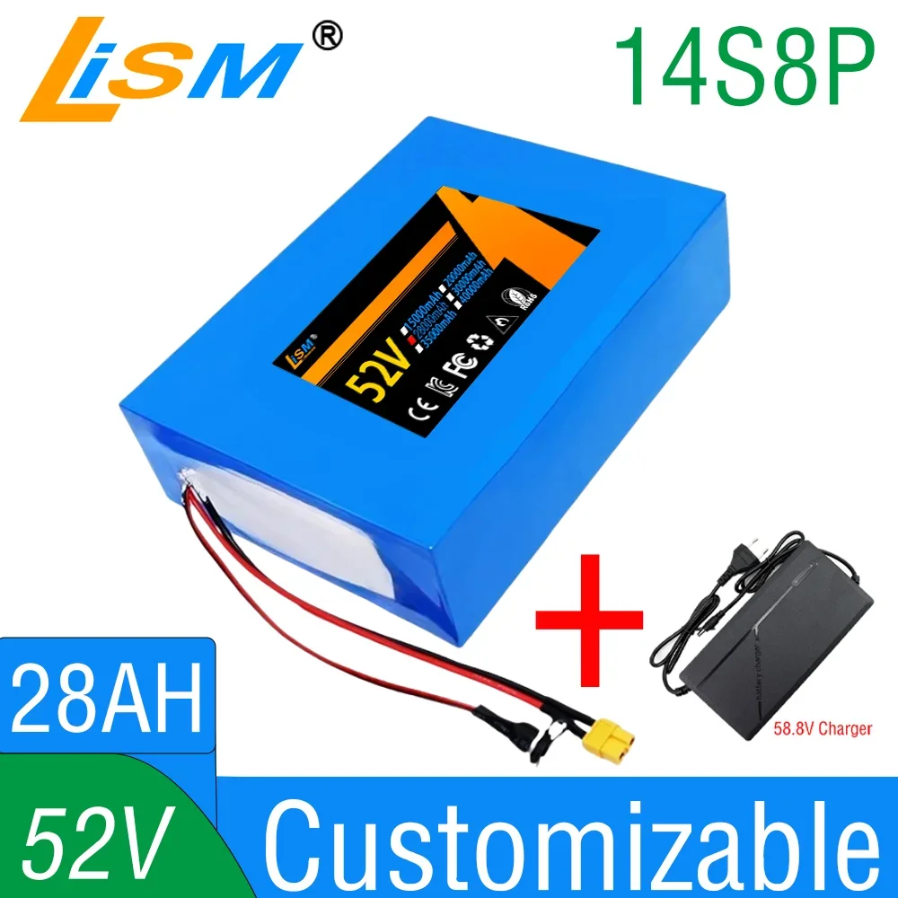 52V 28Ah 18650 14S8P Lithium Ion Battery Pack 1500W Power Tool Batteries Outdoor Backup Batteries +With58.8V charger