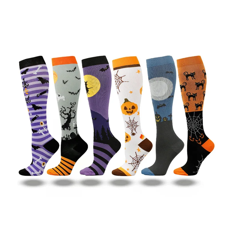 Compression Socks Halloween Skeleton Pumpkin Stockings Varicose Diabetes Anti Fatigue Bicycle Running Natural Hiking Cycling New