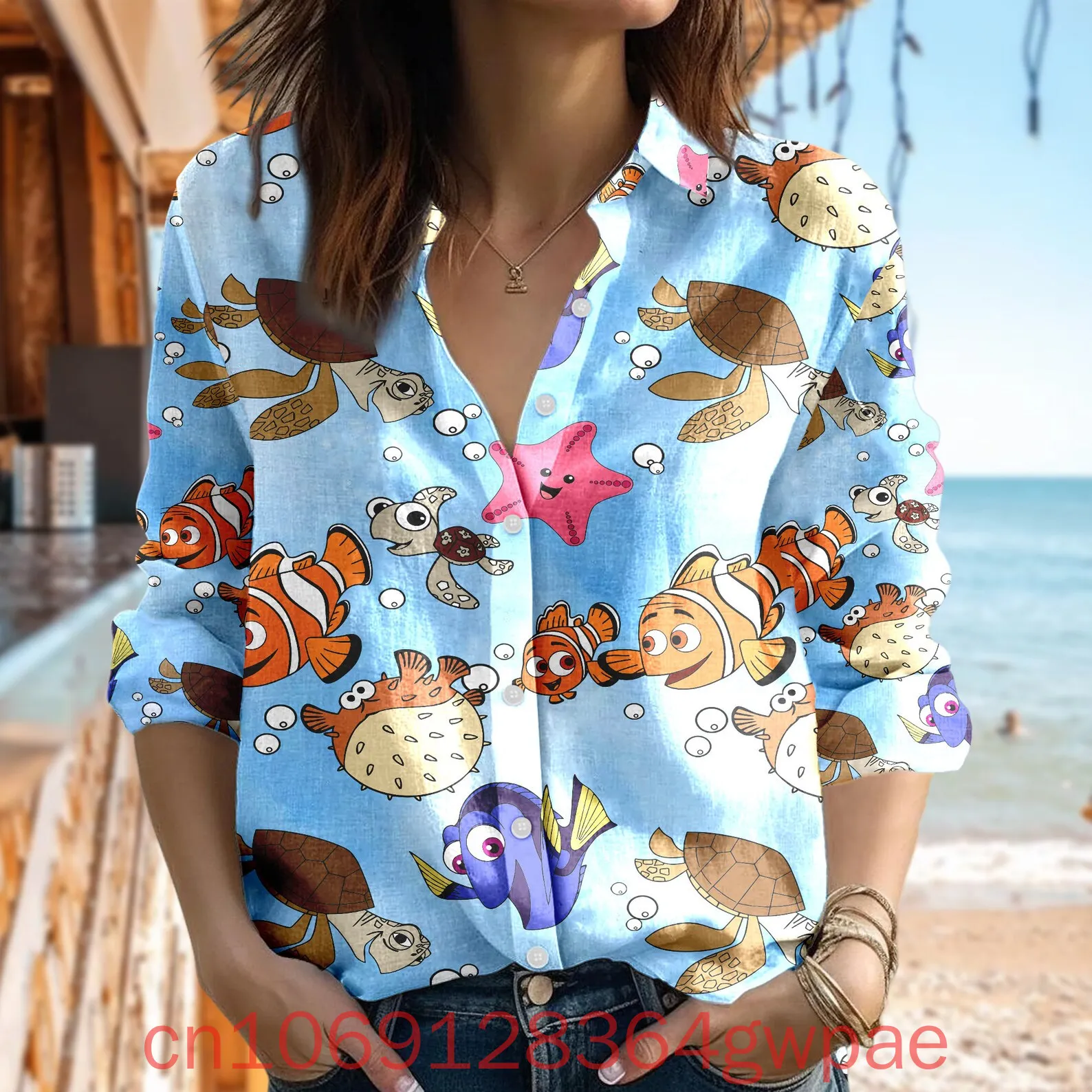 Disney Donald Duck Women's Blouses Shirt Casual Button Up Long Sleeve Shirt Mickey Minnie Cartoon Stylish Elegant Shirts