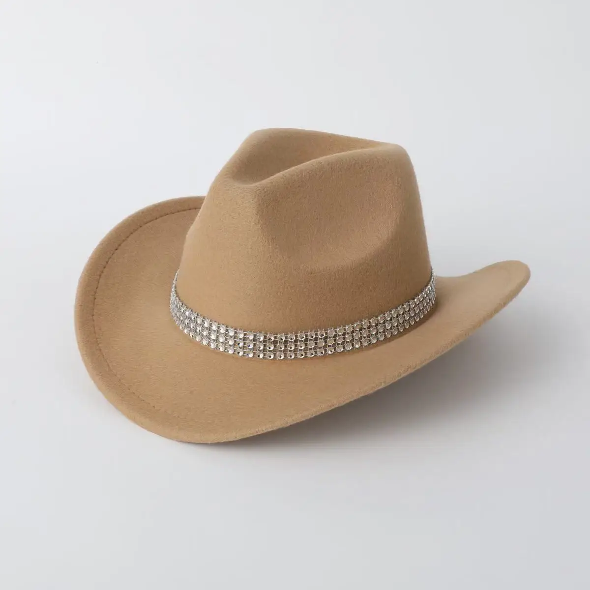 HongLuan White Felt Glitter Costume Hat & Cowboy Hats Rhinestone for Woman, Cowboy Cosplay Female Accessories & Cowgirl Cap