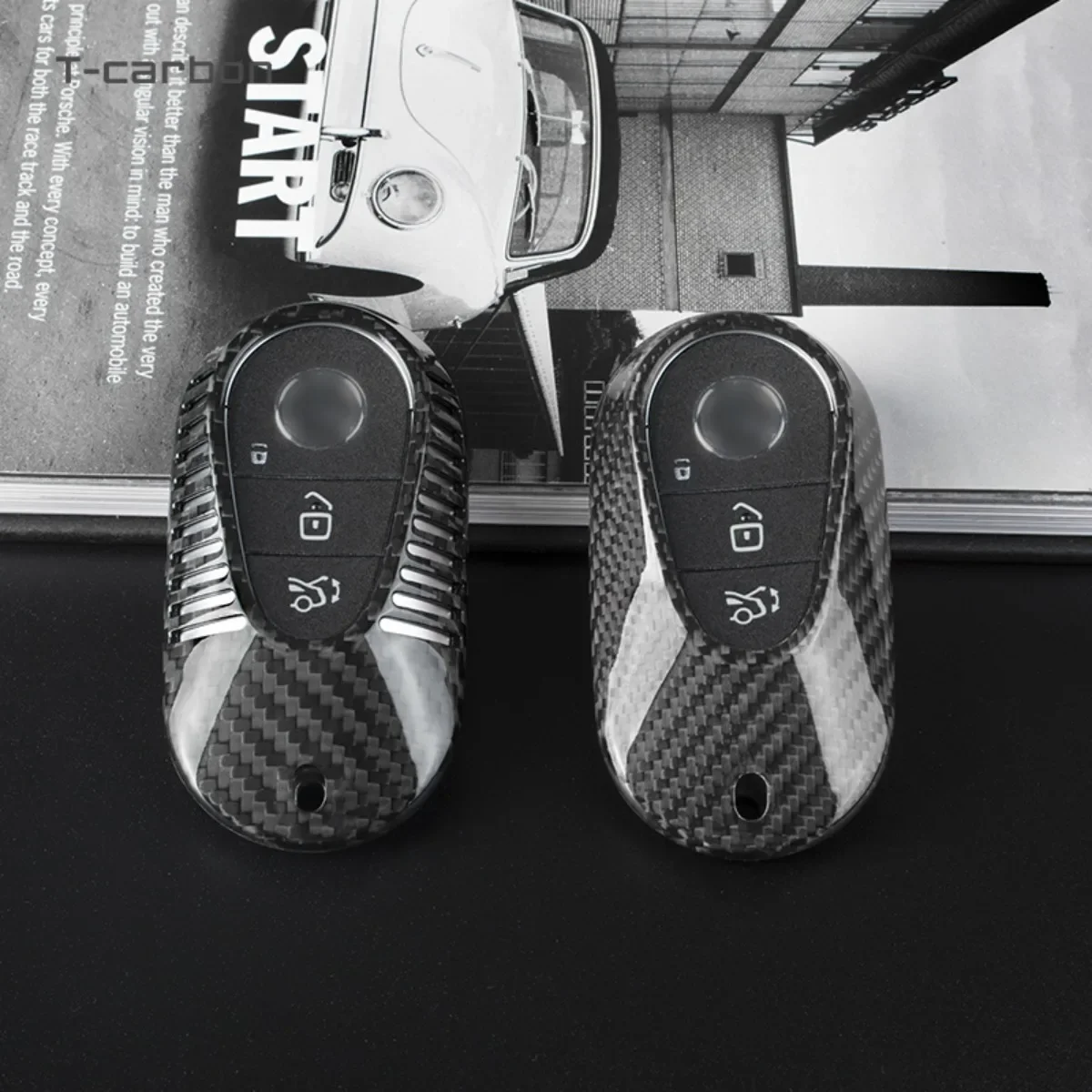 T-carbon Car Key Case Cover Shell For Mercedes Benz 2021 C /S Class W223 W206 S350L S400L S450L S500L Carbon Fiber Protector