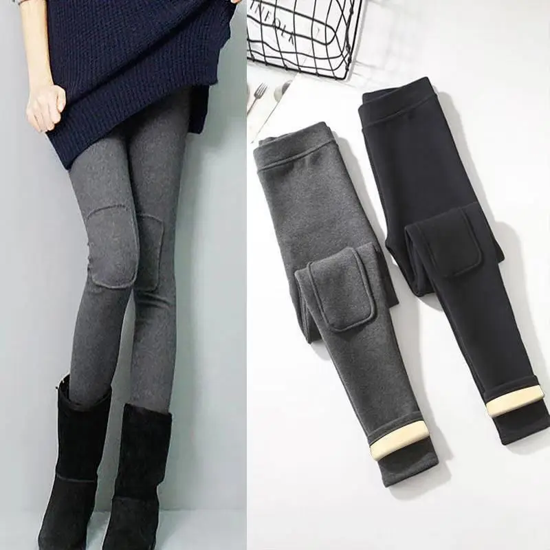 Women's Fleece and Thickened Winter Leggings High-waisted for Female Students To Look Petite Long and Warm Cotton Pants Trendy