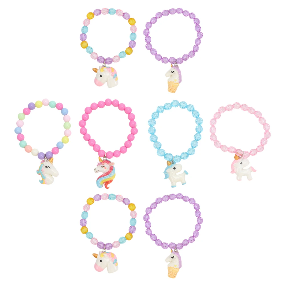 

8PCS Candy Bracelets Unicorn Acrylic Beads Gifts for Girls Toddler Accessories Birthday Holiday