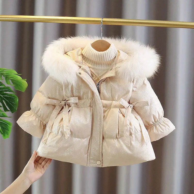 

Baby Girl Down Jacket Winter Clothing Thickened Korean Edition Children's White Duck Down Hooded Lightweight Down Coat