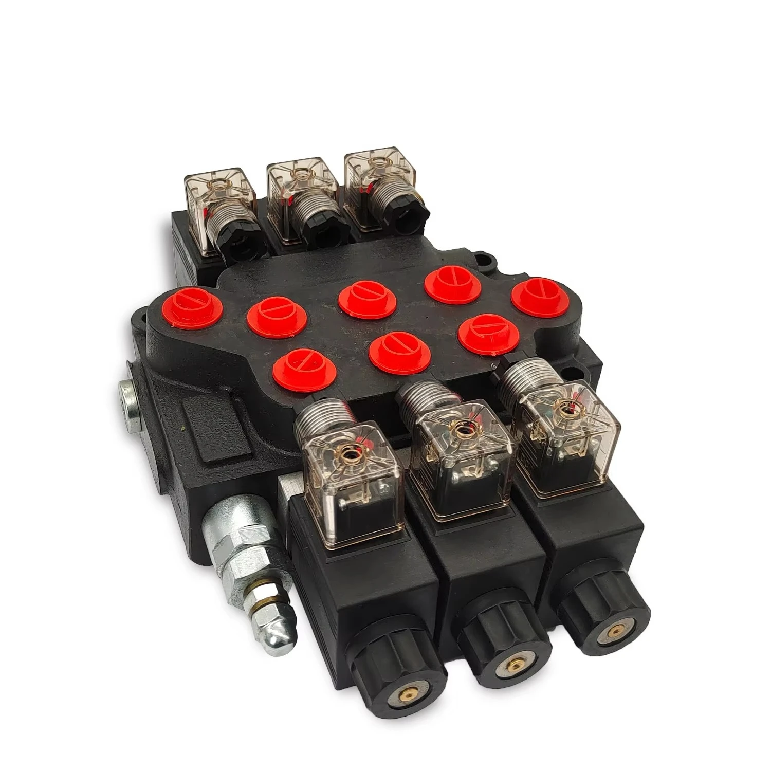 DCV40 سلسلة 3 بكرة صمام التحكم الاتجاهي أحادي الكتلة اليدوية 40 لتر / دقيقة صمام هيدروليكي