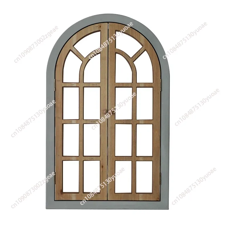 Timeless Elegance: Arched Faux Window Wall Decor in Distressed White and Natural Wood
