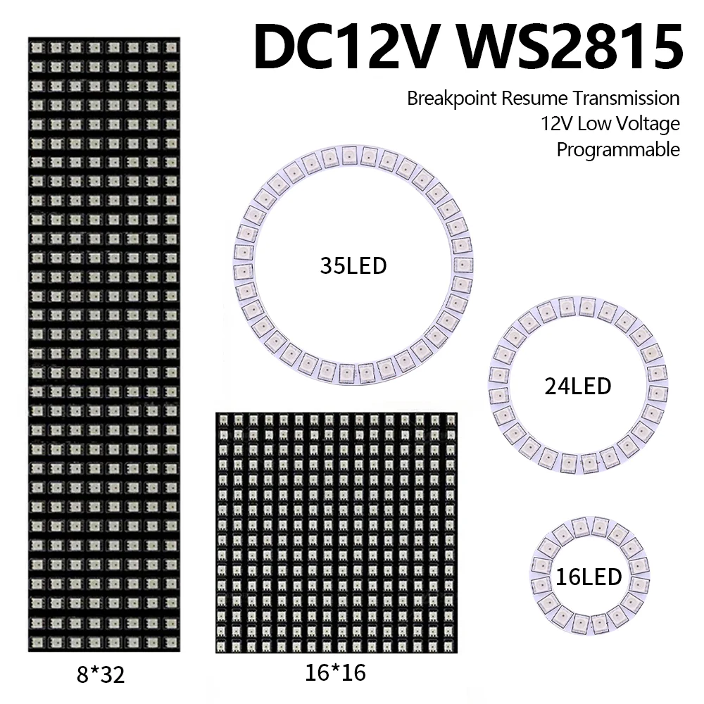 

12V WS2815 High Brightness RGB Phantom Color Angel Ring Car Daytime Running Light Breakpoint Resume Full Color LED Pixel Screen