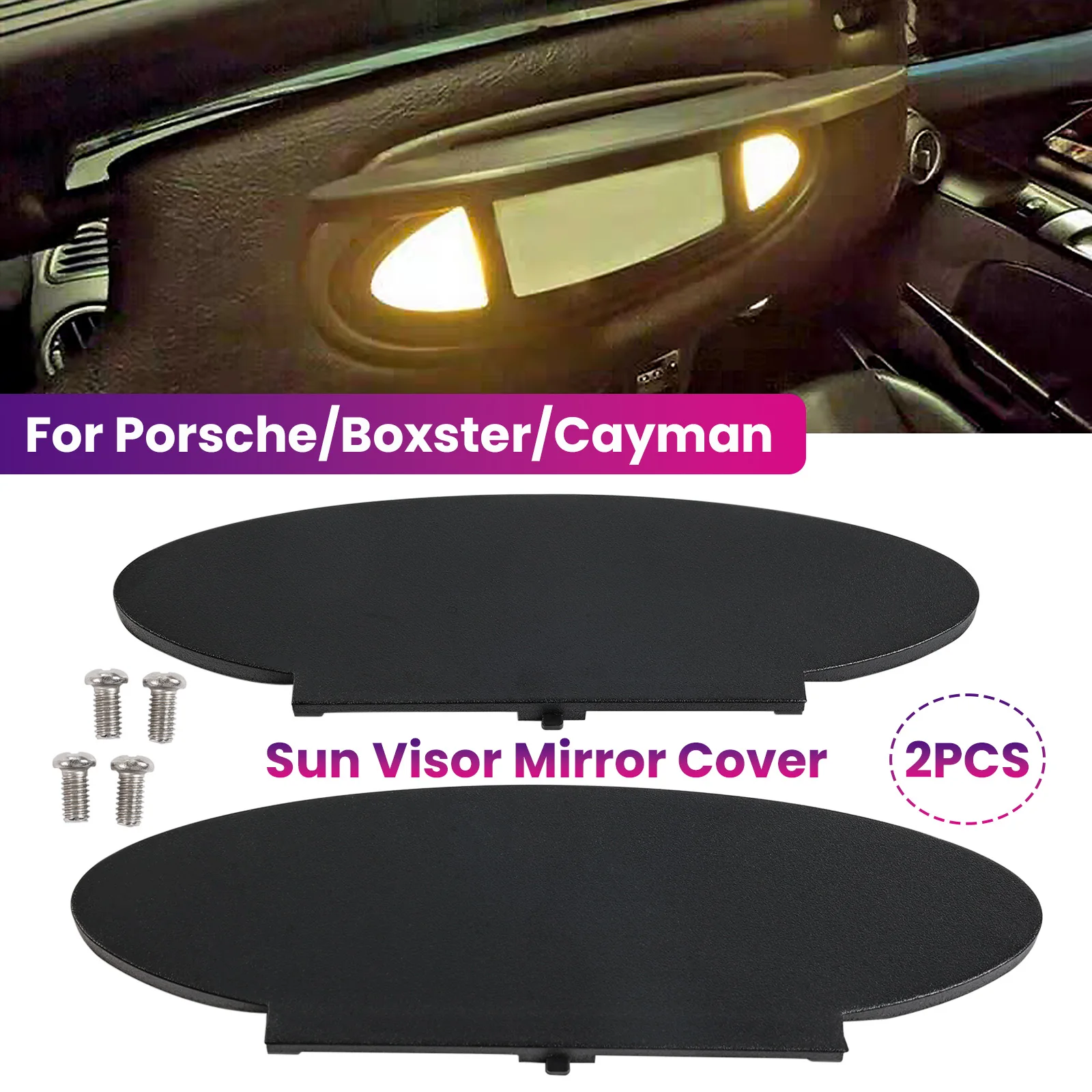 2PCS Car Sun Visor Interior Vanity Mirror Cover For Porsche 911 996 / 997 Boxster 986 Cayman 987 99670142102 Replacement Black