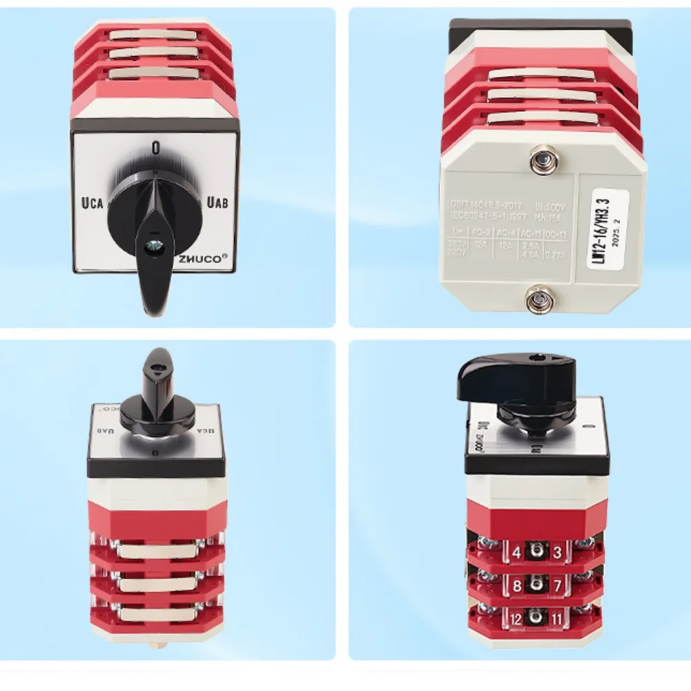 LW12 16/YH3.3 16A 3-Phase Changeover Switch AC380V DC220V with Neutral Position No N Wire for Electrical Installations
