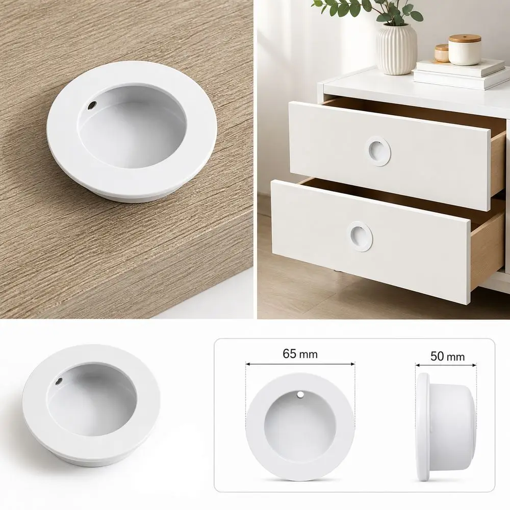 Stainless Steel Recessed Door Handle Round Shape Concealed Installation Embedded Door Knob Flush Mount Furniture Handles