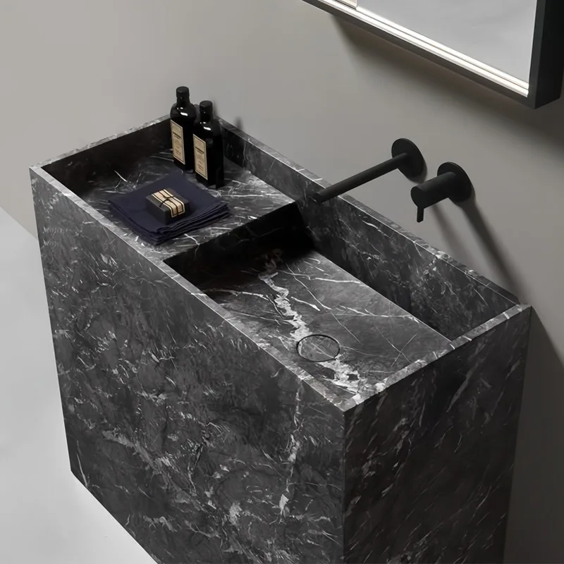 Marble column basin, bathroom washbasin, integrated floor-to-ceiling courtyard home improvement washbasin, light luxury
