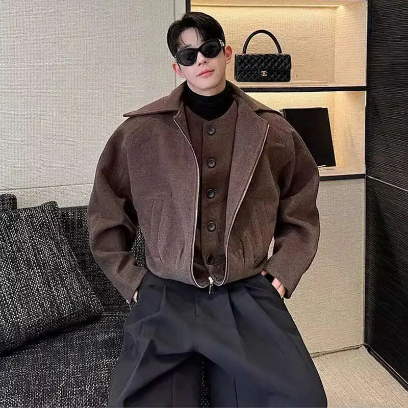 LUZHEN 2024 Otoño Invierno prendas de vestir exteriores de lana falsa chaqueta de dos piezas elegante guapo coreano de alta calidad abrigos de hombre LZ7380