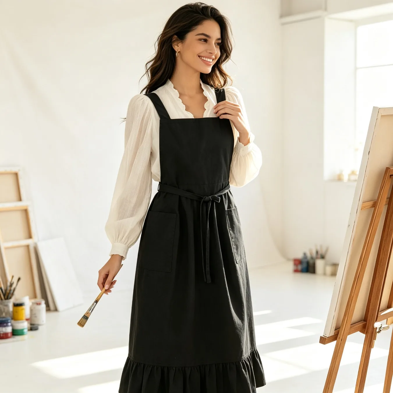 Womens Fashion Art Apron Practical Work Uniform For Kitchen Painting Room Nail Store And Floral Shop Daily Work