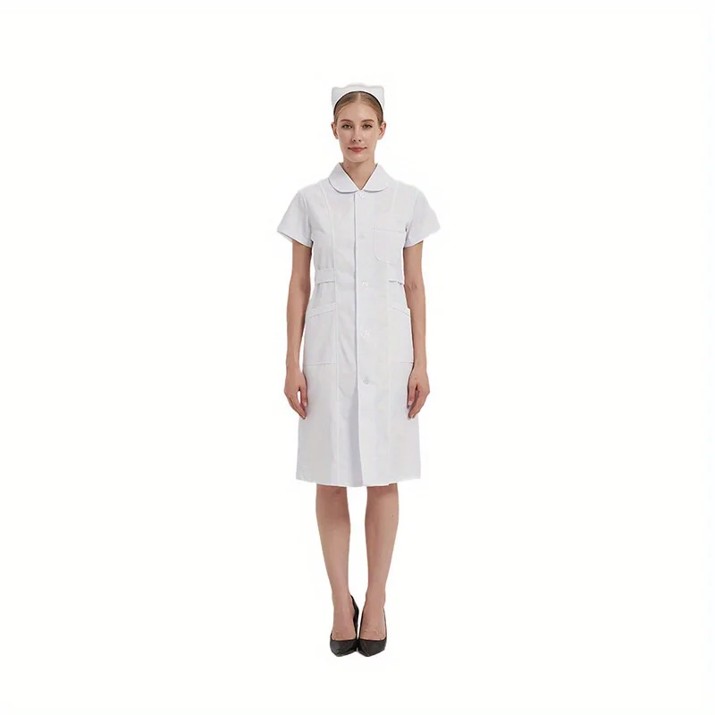 Women's Short Sleeve Nurse Uniforms White Lab Coats for Spring Summer Nursing Aesthetic Outfit