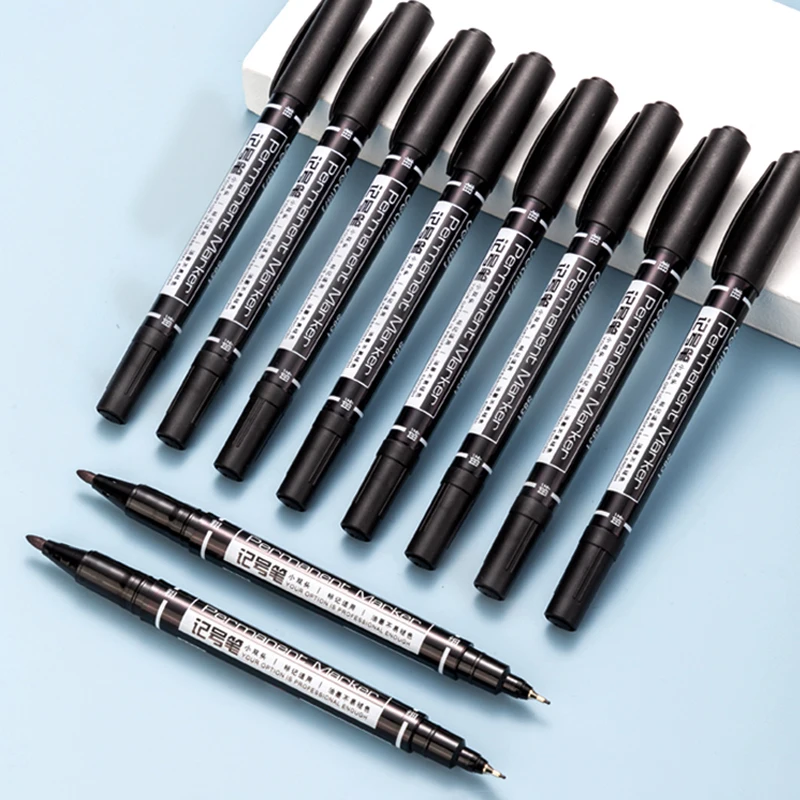 10 teile/los Permanent Art Marker Stift Feine Spitze Wasserdichte Tinte Dünne Spitze Rohe Spitze Schwarz/Blau/Rot tinte 0,5/1mm Feine Farbe Marker Stift