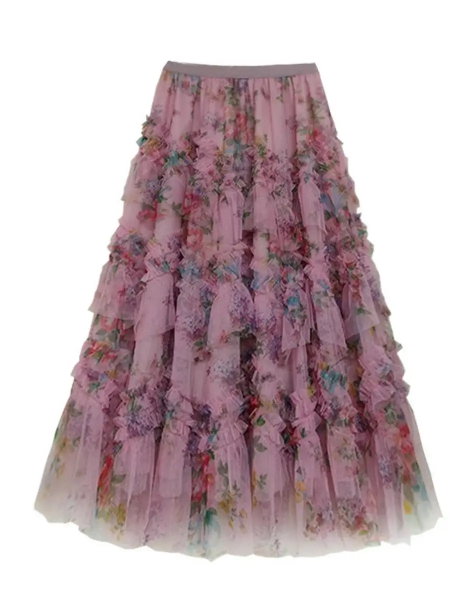 Jupe florale en Patchwork rétro français-2020, nouvelle jupe trapèze en maille pour femmes avec ourlet irrégulier, Style Court élégant, printemps 2025