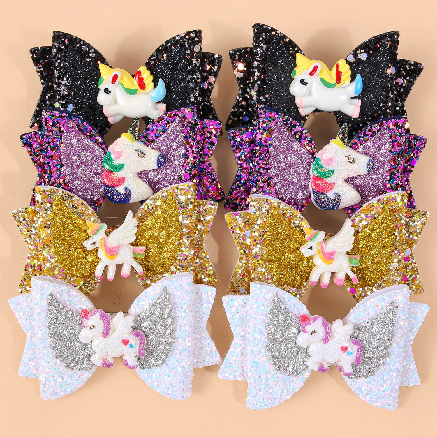 

2/8pcs Glitter Sequin Double Wing Bow Unicorn Barrettes For Girls Fashion Cute Hairpins For Kids Women Daily Hair Accessories