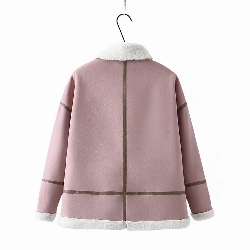 Cappotto in pelle scamosciata donna 2024 autunno inverno moda risvolto allentato Casual velluto Splicing manica lunga giacca con cerniera capispalla femminile B196