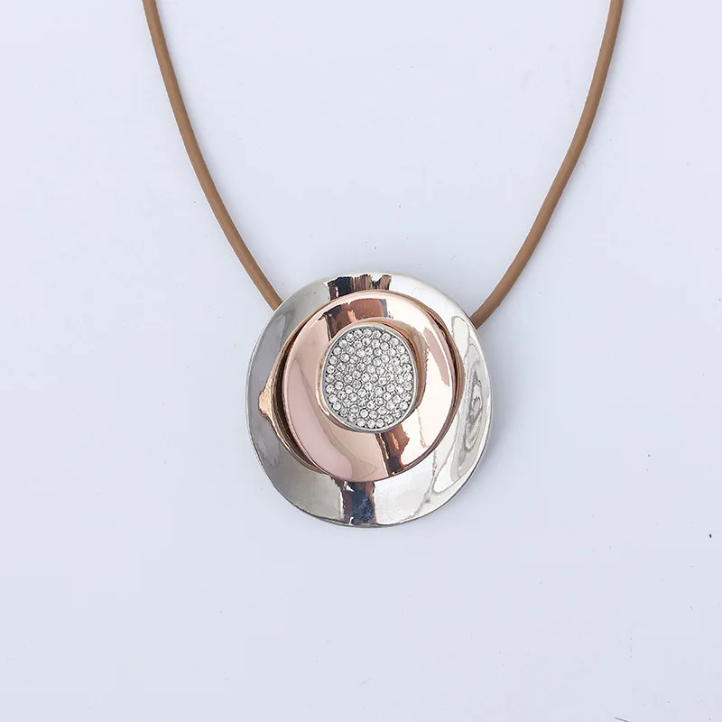 Vintage Woman Statement Necklace Geometric Big Round Crystal Pendant Necklaces Sweater Chain Fashion Jewelry Gift For Girl