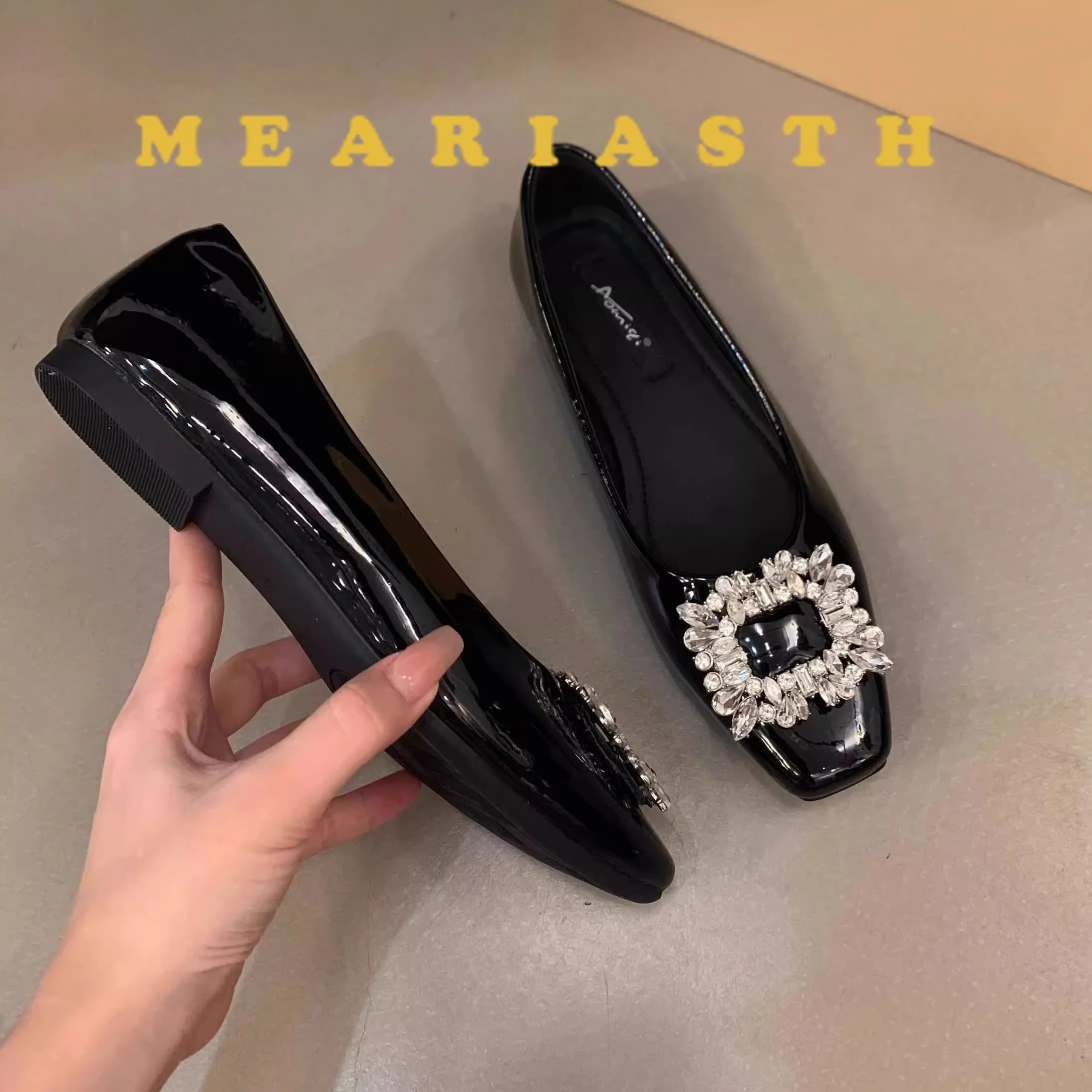 

big size 33-44 2025 New Designer Exclusive Original Fashion Leather Shallow Mouth Square crystal Buckle Flat loafers Shoes