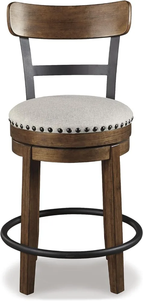 Signature Design By Ashley Valebeck Rustic Farmhouse 24.5” Counter Height Swivel Bar Stool, Brown Bar Stools