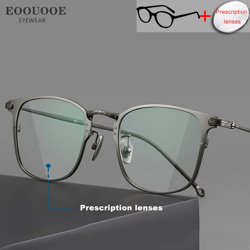 

Men Optics Glasses Titanium Eyeglasses Transition Prescription Recipe Lenses Progressive Myopia Corrected Vision Vintage Frame