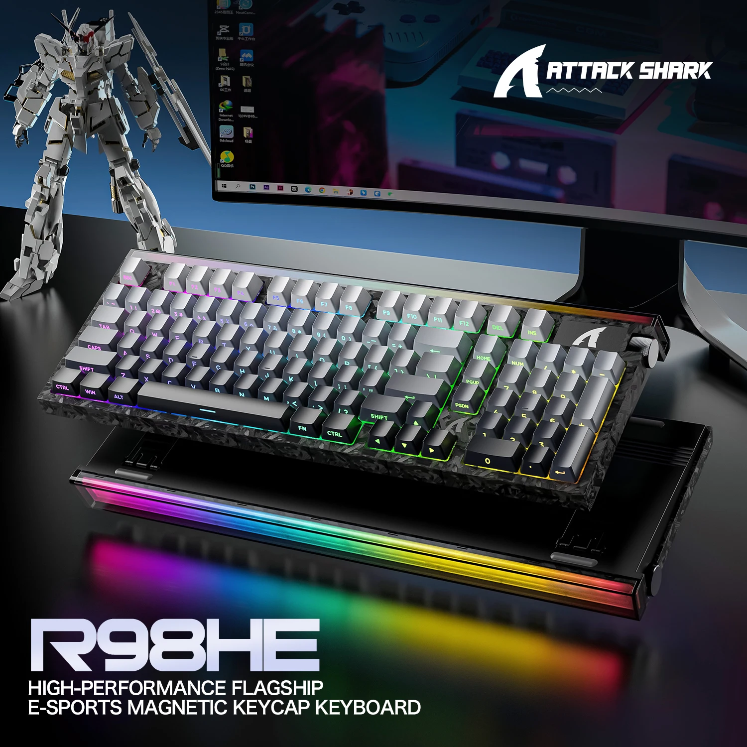 ATTACK SHARK R98HE 8000Hz Hall Effect Gaming Keyboard 0.005mm Rapid Trigger 98% Layout 3.4mm Actuation RGB Wired