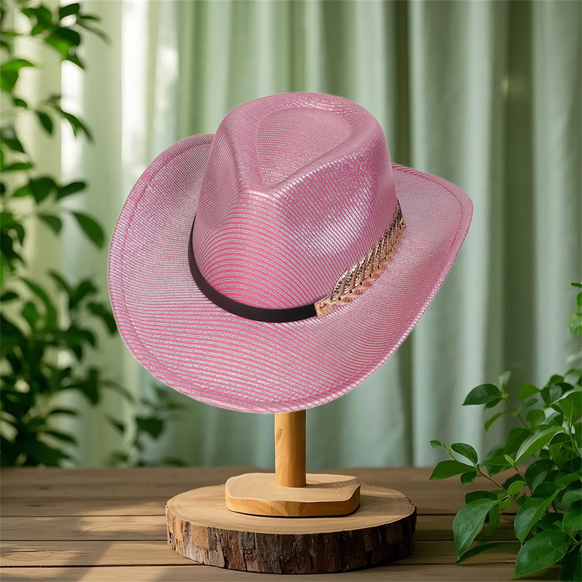 Женская и мужская ковбойская шляпа с широкими полями и стильными полосками с блестками, кожаный ремень, кепка в стиле вестерн для повседневной жизни, вечеринки и