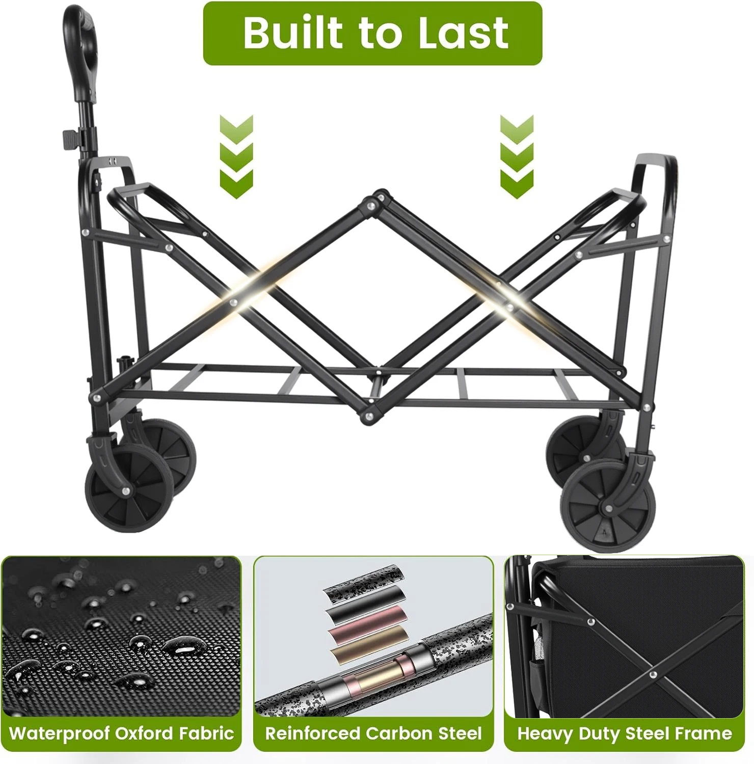 عربات عربات شديدة التحمل قابلة للطي، عربات محمولة للبقالة، عربة الشاطئ مع حاملات المشروبات بعجلات لجميع التضاريس، عربة المرافق #3