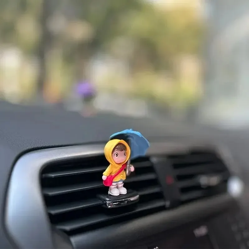 Car interior cute umbrella, action figures, automatic rearview mirror, Prada4pcs panel decoration