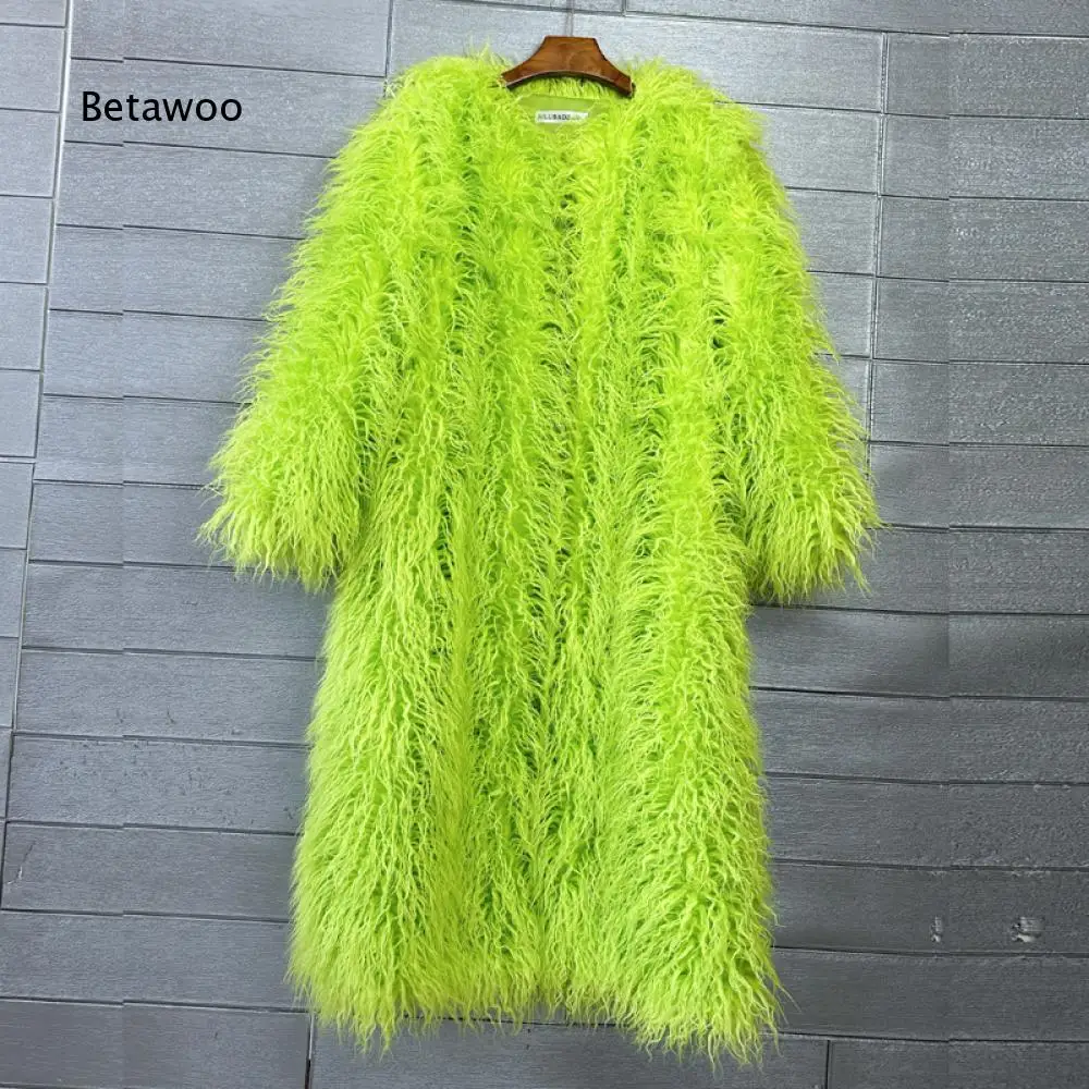 Womens Long Faux Fur Coat Open Front Curly Plush Long Sleeve Outerwear Elegant Warm Maxi Jacket For Cold Season Occasions