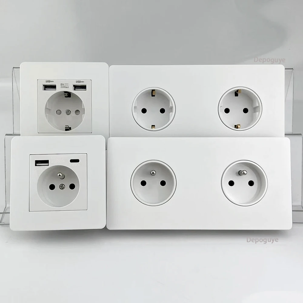 تبديل التبديل الأبيض الفولاذ المقاوم للصدأ التبديل الرجعية الجدار مصباح لوحة الاتحاد الأوروبي فرنسا USB نوع-c المقبس العالمي الجدار مفتاح الإضاءة باهتة