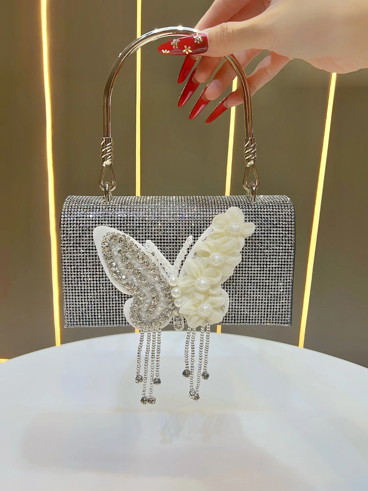 

Rhinestones Bright Evening Bags For Women Luxury Shoulder Crossbody Bags Fashionable Chain Square Handbags Party Wedding Clutch
